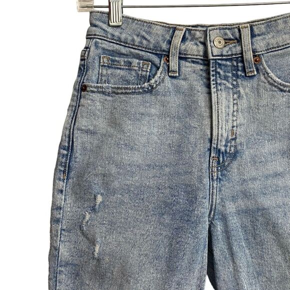 Old Navy OG Straight Jeans Women's Size 0P High Rise Light Wash Distress Ripped - Picture 4 of 12